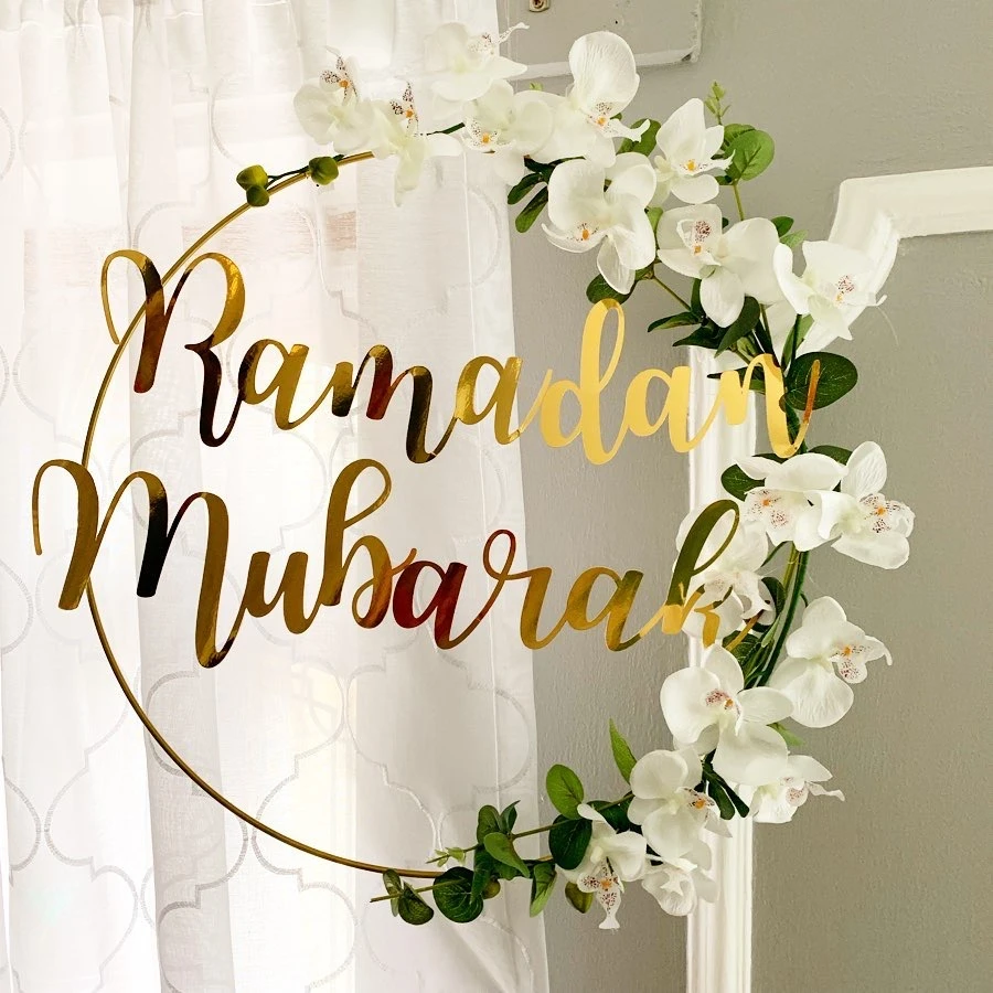 

New Eid Mubarak Ramadan Kareem Decoration Moon Star DIY Pendant Hanging Artificial Flower Wreath Holiday Party Decoration