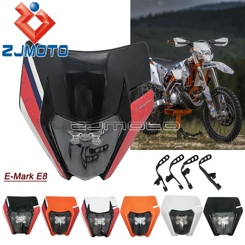 E-Mark E8 LED Motocross Head Light Fairing Universal For SX XC EXC SX-F XCF-W 250 Enduro Dirt Bike Head lamp