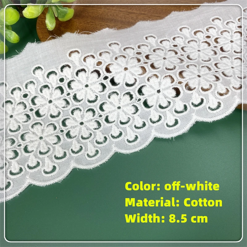 New Cotton Cloth Hollow Three-dimensional Flower Embroidery Flower Cuffs Lace Trimmings Decorative Lace Band 8.5cm Wide