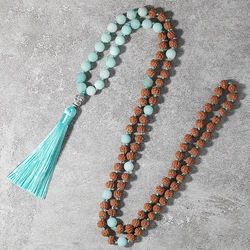 Japamala Beaded Knotted Necklace Orginal Rudraksha 108 Mala Prayer Yoga Meditation Buddha Head Pendant for Men and Women