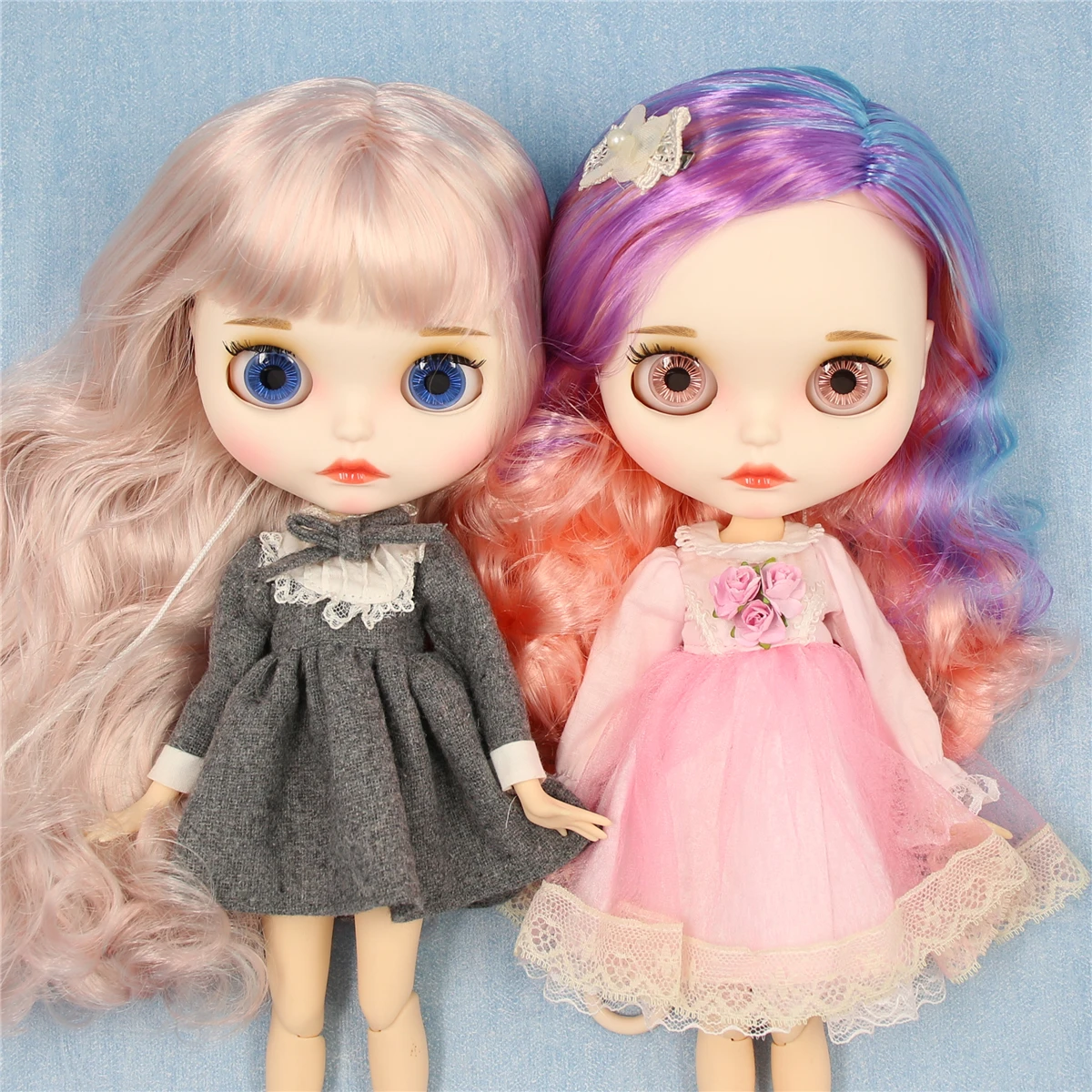 ICY DBS Blyth doll 1/6 bjd joint body dark skin shiny face blue hair white skin matte face Multi-colored hair 30CM toy anime