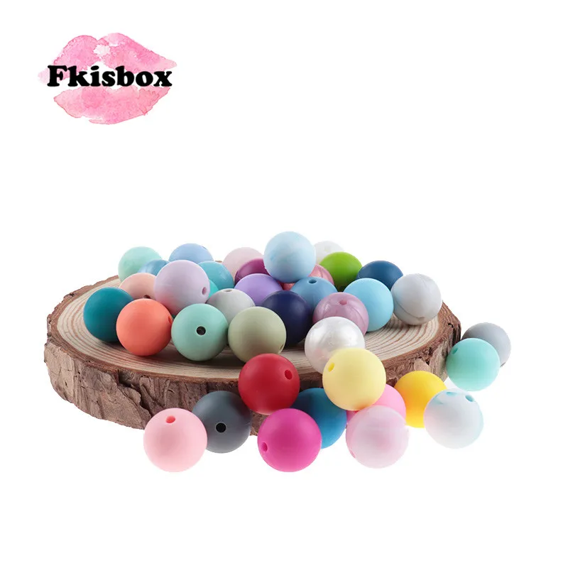 Fkisbox 500pcs Silicone 15mm Round Loose Beads Baby Teether Pacifier Chain Accessories Tooth Nursing Chewable Gift DIY BPA Free