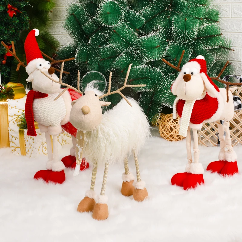 Christmas Large Standing Elk Doll Navidad Figurine Ornaments With Lights Reindeer For Xmas Kid Gift Home Decorations