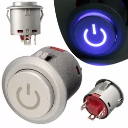 12V 22mm Blue LED Autolock Power Button Push Button ON/Off Switch Latching
