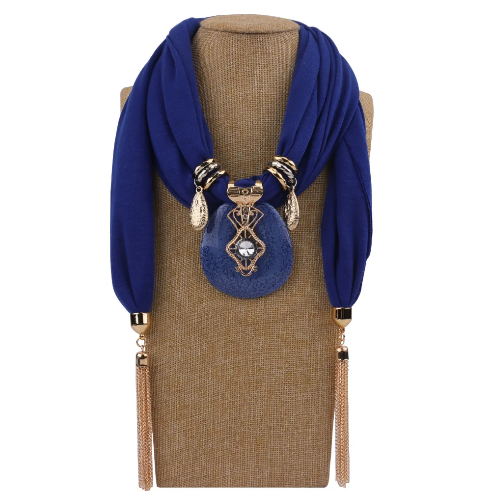 Bufanda de borla de Color sólido para mujer, joyería decorativa de varios estilos, collar, colgante, Hijabs, bufandas para la cabeza