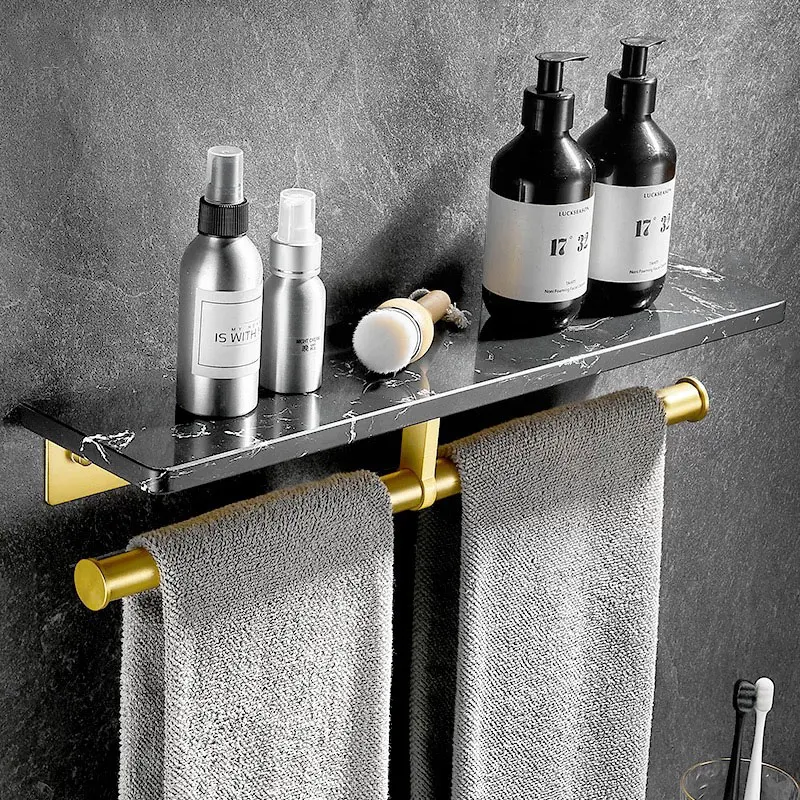 Bathroom black Marble shelf Nordic bathroom wall toilet paper holder toilet towel shelf rack robe hooks bathroom shelf