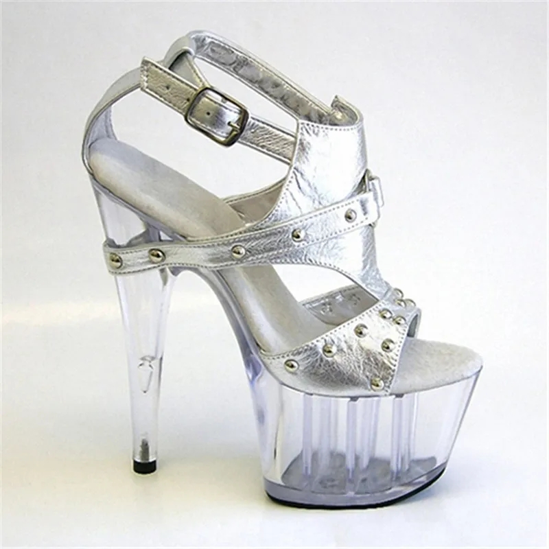 Sexy wedding dress noble dinner sandals, 15 cm high waterproof women's shoes, fashionable rivet decorative sandals