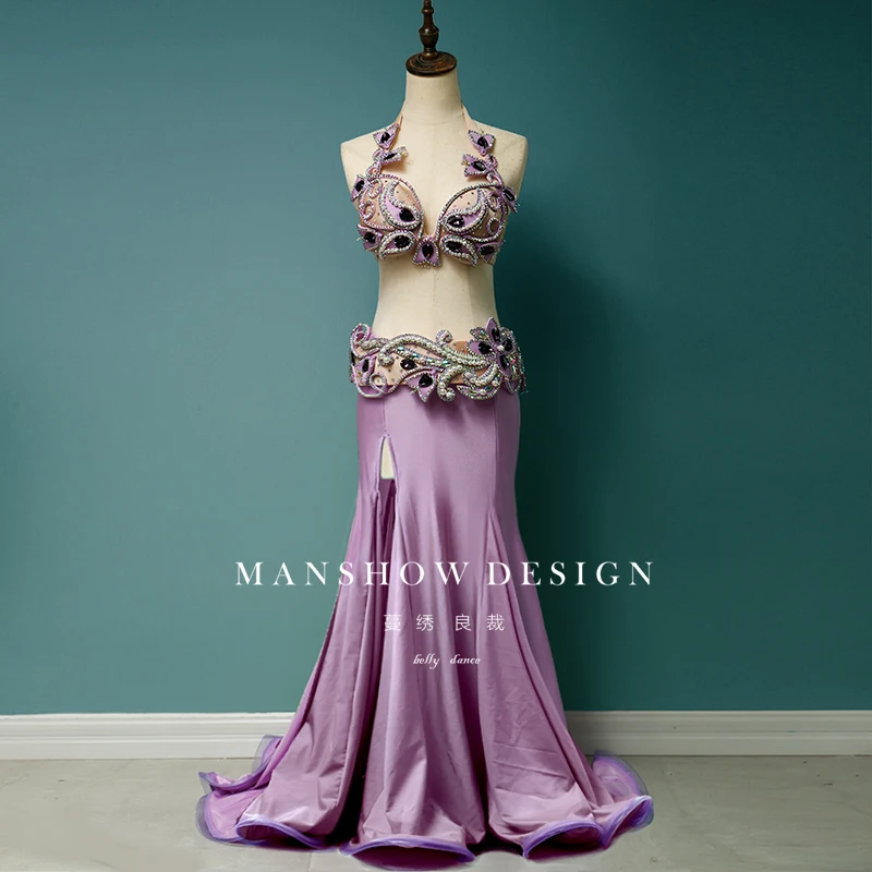 

Sexy Belly Dance Costume Female 2019 New Set High-End Custom Three-Dimensional Flower Package Hip Fishtail Skirt Costume