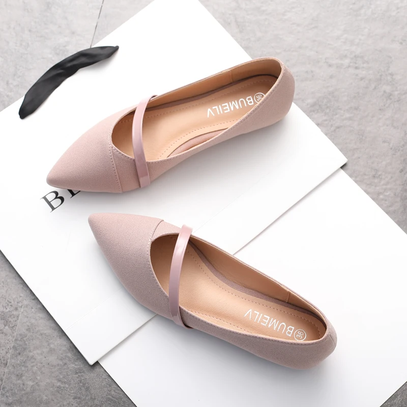 Women Flats Pink Black Pure Color Plus Small Size 33 34 Large 42 43 44 45 Suede Leather Pointed Toe Office Lady Flat Heel Shoes