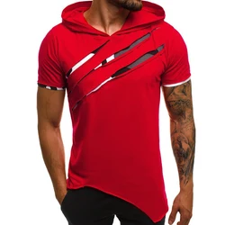 New Hoodies T Shirt Men Short Sleeve Tops and Tees Summer Fitness Clothing Camouflage Hole Tshirt Men Slim Fit Sportwear MY172