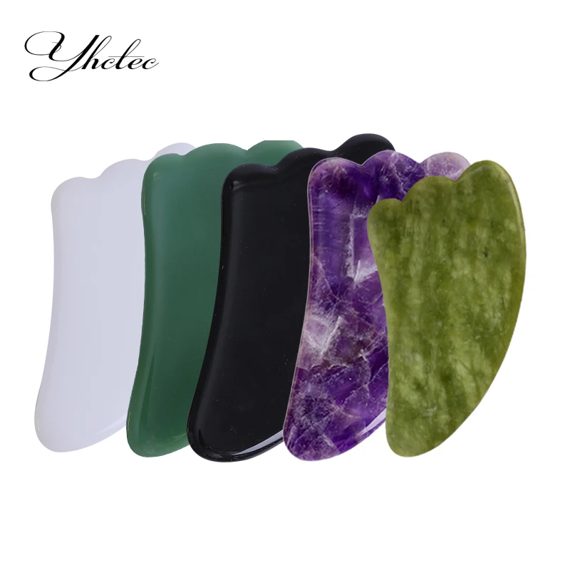 5pcs/ Gouache Scraper Rose Quartz Jade Guasha Board Jade Massagers For Face Gua Sha Scraper Body Acupuncture Face Lifting