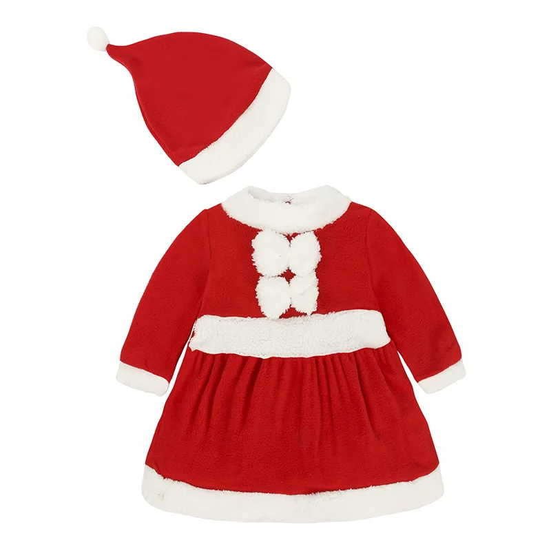 2020 Christmas Baby Girls Dress Hat X\'mas Gift Sets Girls Fleece Clothes Lace Bebe Clothing Santa Costumes Outfits jumpsuit