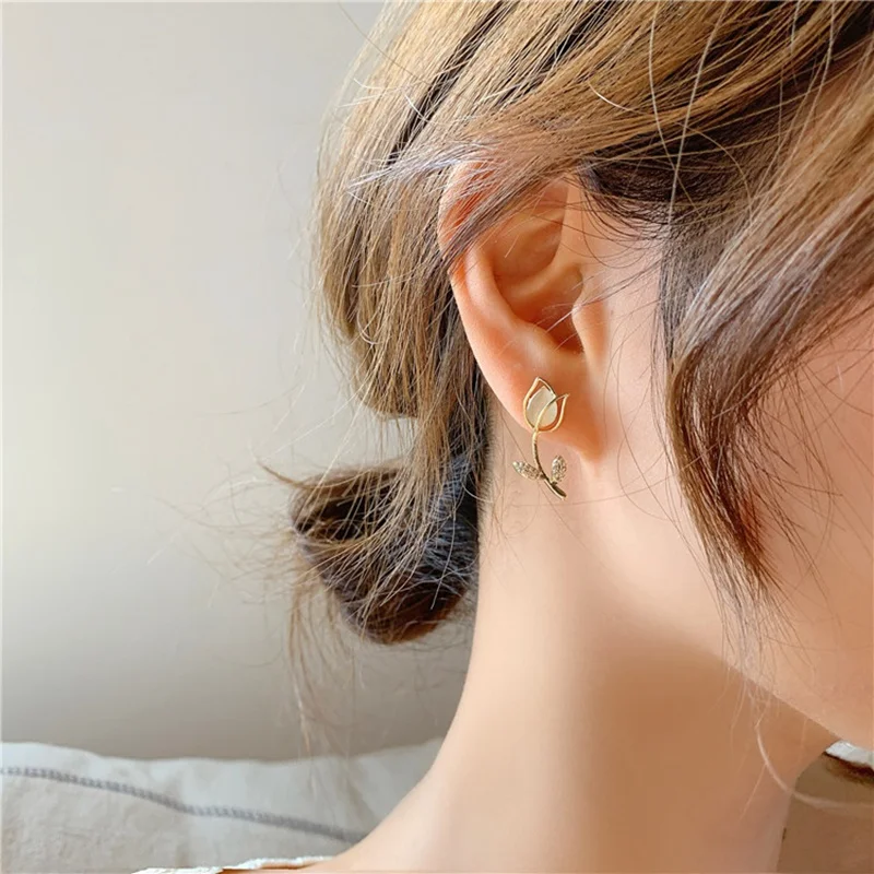 Fashion Elegant Cute Opal Rose Flower Necklace & Earrings Set for Women Delicate Micro Paved Zircon Bridal Wedding Jewelry Set