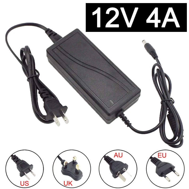 Adaptateur d'alimentation 12V, 4a, 4000ma AC à DC, convertisseur de chargeur, transformateur de charge commuté pour caméra CCTV, bande lumineuse LED