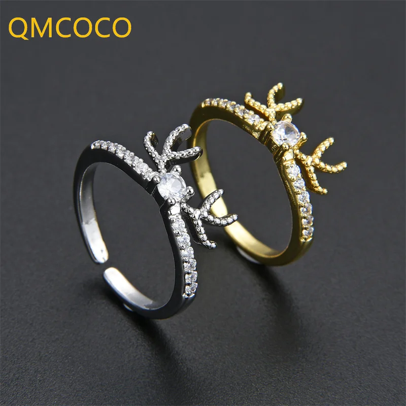 QMCOCO серебряный цвет Милу олень модное циркониевое кольцо для женщин девушек регулируемое модное деликатное ювелирное изделие аксессуары Рождественский подарок