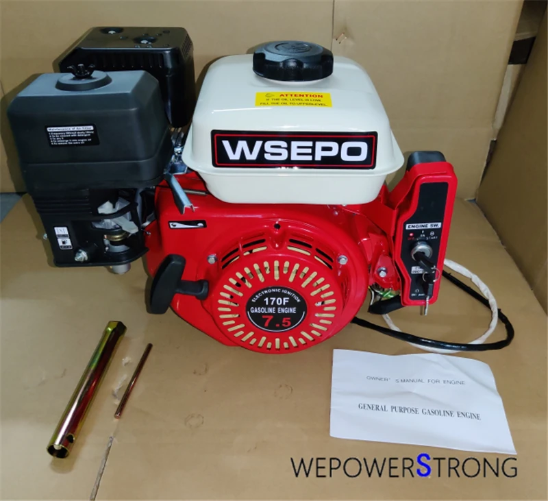 WSEPO 170F Electric Start Strong 212CC 7HP 04 Stroke Air Cool Small Gas Engine Assembled With Steel Camshaft For Muti-Purpose