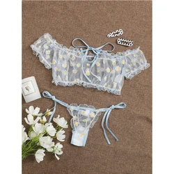 New Lingerie Seamless Panties Sexy Lingerie Erotic Women Embroidery Lace Bowknot Strapless Bra Thong Set Sleepwear Pajamas