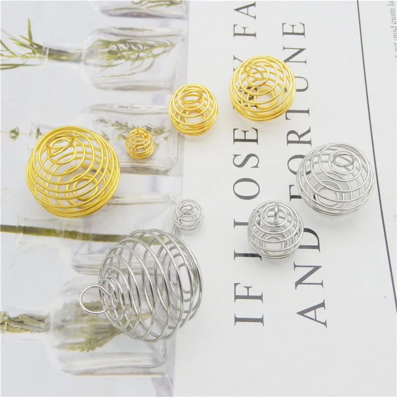 10-40pcs Spiral Bead Cages Pendants Stone Holder Charms Necklace Cage Pendants For Jewelry Making Findings Accessory