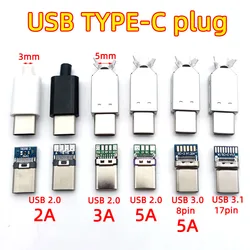 10sets Welding wire type-C USB 3.1 2A/3A large current USB 2.0 5A Type-c USB C Male Pulg Connector Parts for DIY Charging Cable