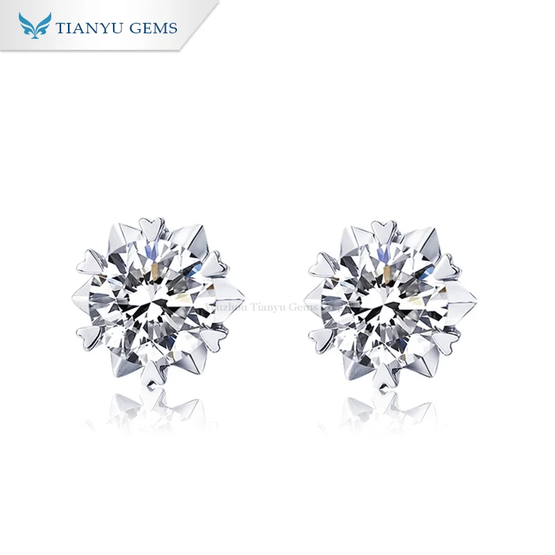 Tianyu Gems Women Earrings 1ctw/2ctw Round Gemstones 6.5mm Moissanite Diamonds Silver Stud Earrings 925 Fine Jewelry Accessories