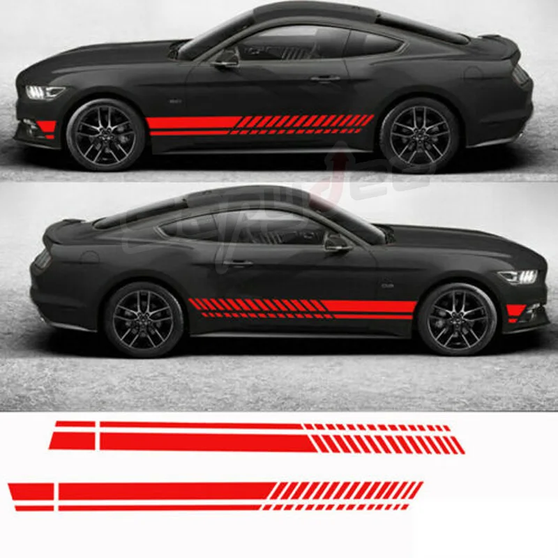 

2 шт. стильная наклейка для боковой двери автомобиля для Ford Mustang Декор кузова автомобиля длинные полосы графика виниловая пленка наклейка ав...