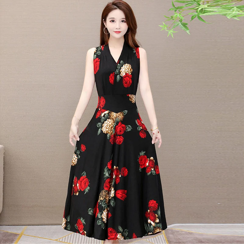 

New Fashion Summer Dresses For Women V-neck Printing Vintage Floral Elegant Party 2023 Womens Clothing Formal Long Dress