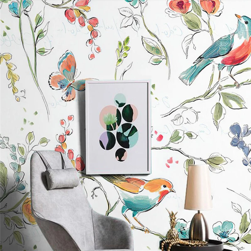 Beibehang custom American pastoral flowers and birds wallpapers for living room TV background photo wallpaper bedroom art mural