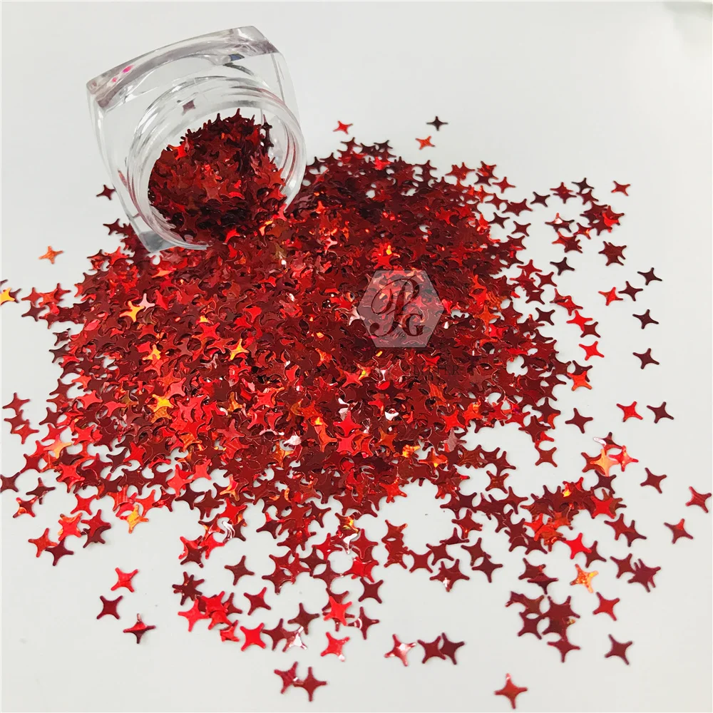 

PrettyG 1 Box Red Four Angle Star Holographic Glitter Sequins for Resin DIY Making Art Craft Nail Makeup Decoration Accessories