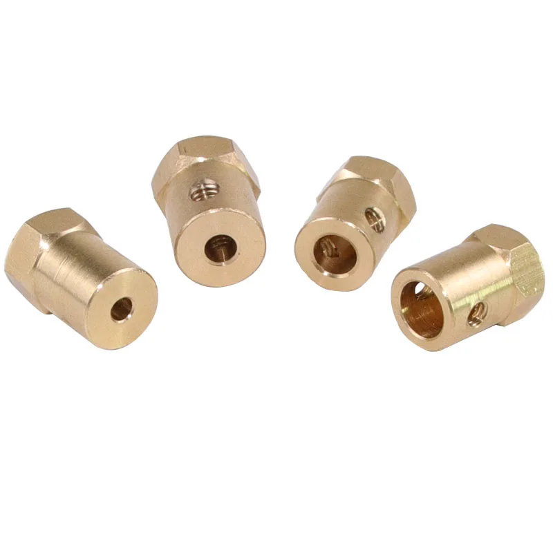 4pcs/set Brass Coupling DC Gear Motor Smart Car Tire Fitting Rigid Lengthened Hexagonal Coupling