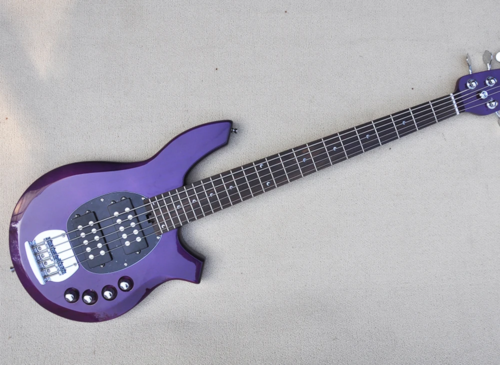 Two Styles 5 Strings Purple Electric Bass Guitar with Active Circuit,Rosewood Fretboard,24 Frets