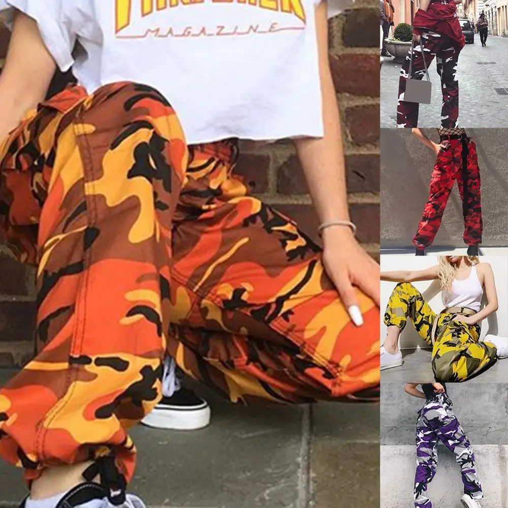 

Spring Women Cargo Pants Casual Camouflage Print Elastic Sport Cargo Pants with Pocket Ankle-Tied Trousers Casual Vintage Pants