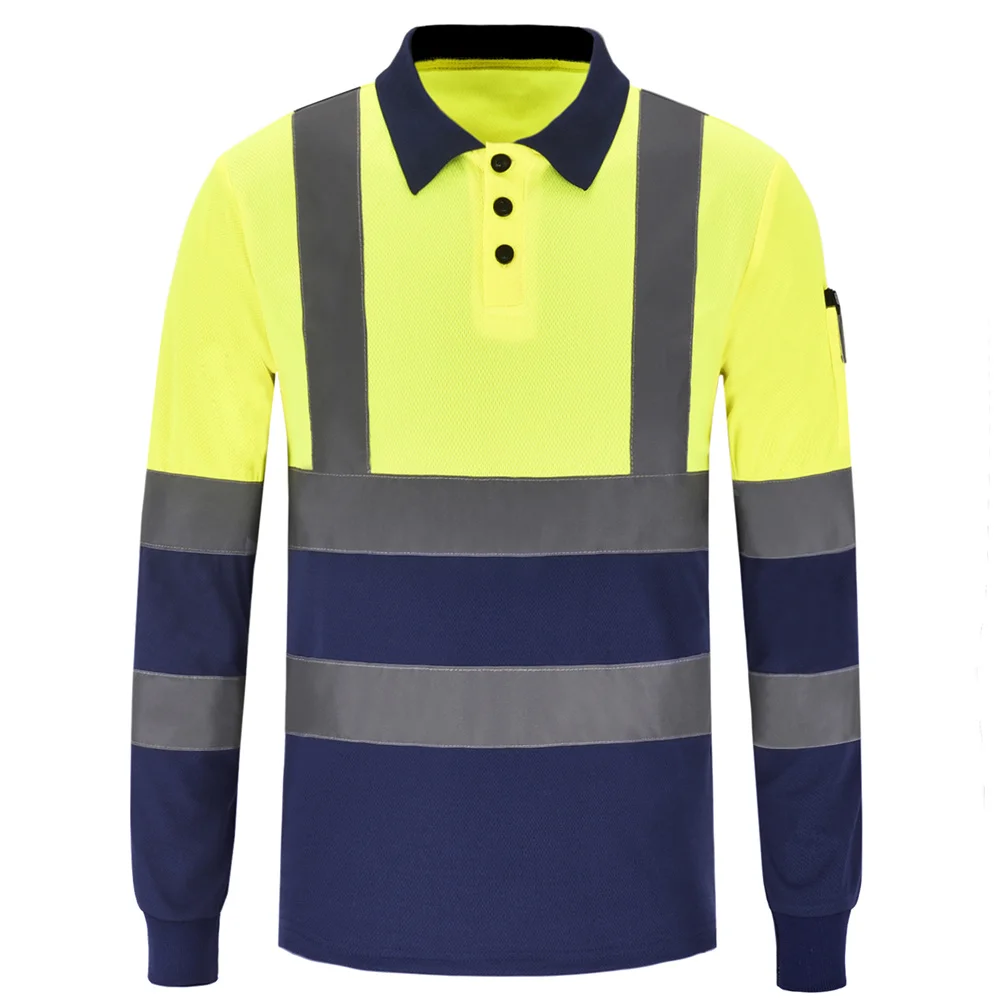 AYKRM Reflective Polo Shirt High Visibility LOGO Printing Free Fluorescent Workwear Vest Dry Safety Long Sleeved Riding/Traffic