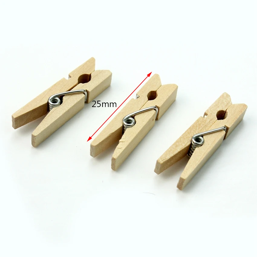 Wholesale Very Small Mine Size 25mm Mini Natural Wooden Clips For Photo Clips Clothespin Craft Decoration Clips Pegs 50pcs