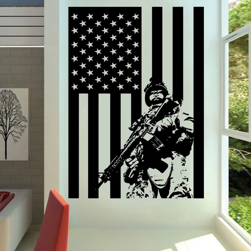 Vinyl Wall Stickers US Soldier Navy US Flag High Quality Decals Home Living Room Decoration Army Dormitory Wall Decoration KT34