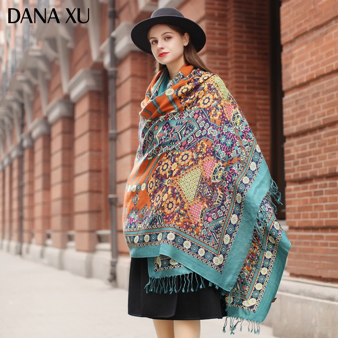 DANA XU Bufanda Mujer Wool Poncho Head Women Lady Warm Shawl Stoles Bandana Scarf Hijab Luxury Brand Pashmina Winter 2021