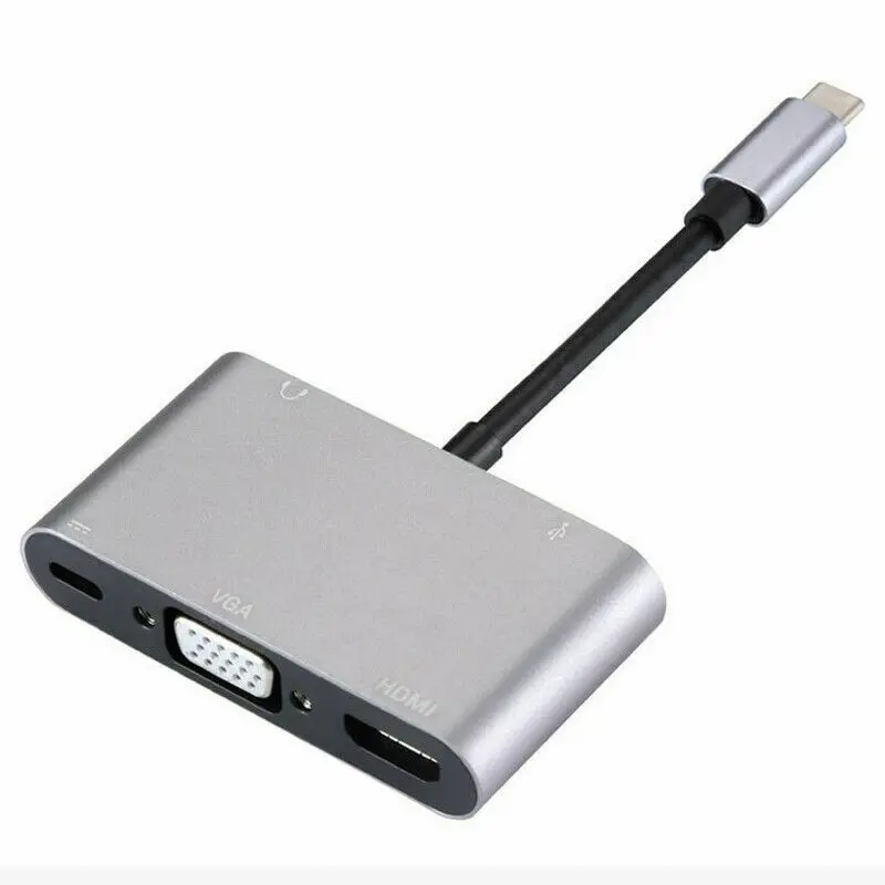 New Type C to HDMI/VGA/USB 3.0/3.5mm Audio/USB-C PD Port Adapter 5 in1 Converter Hub Typec Hdmi+Vga+Audio+Usb+PD