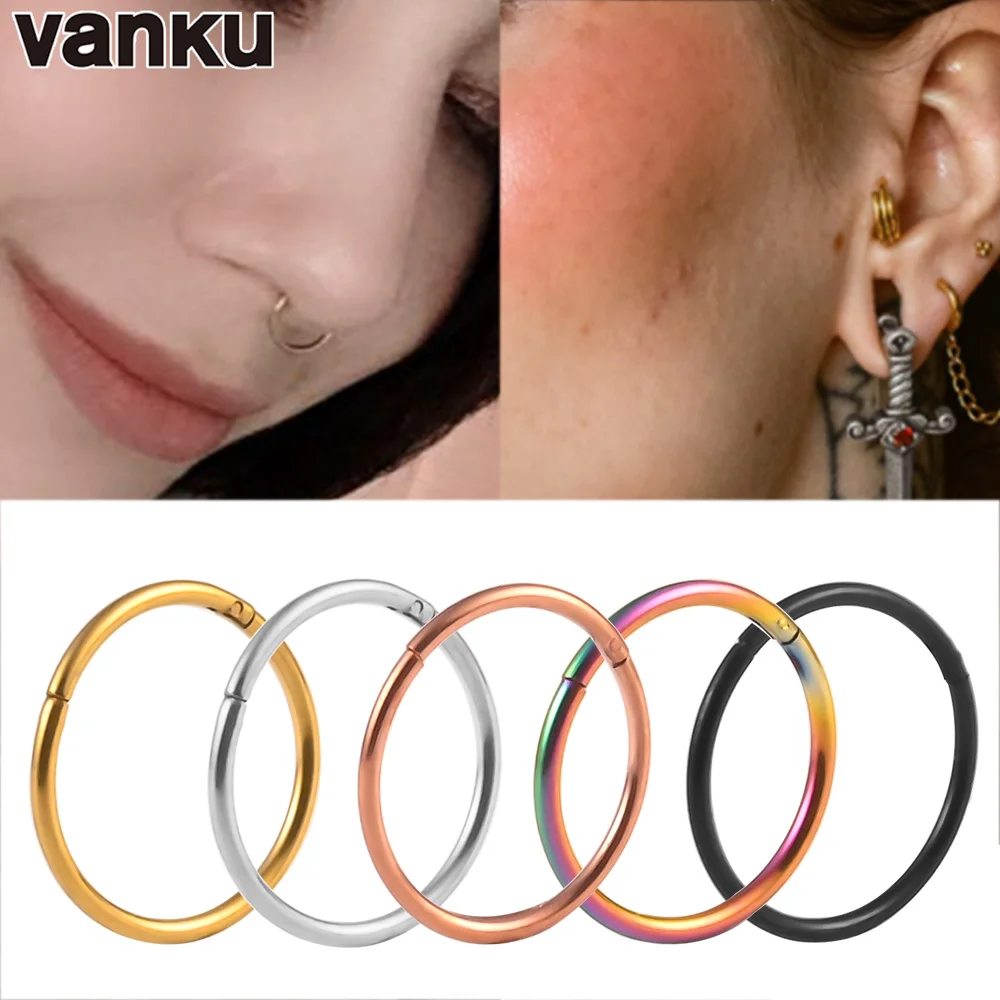 

Vanku 10pcs Hinged Septum Clicker Segment Nose Ring Lip Ear Cartilage Ear Helix Body Piercing Jewelry Surgical Steel Ring Hoop