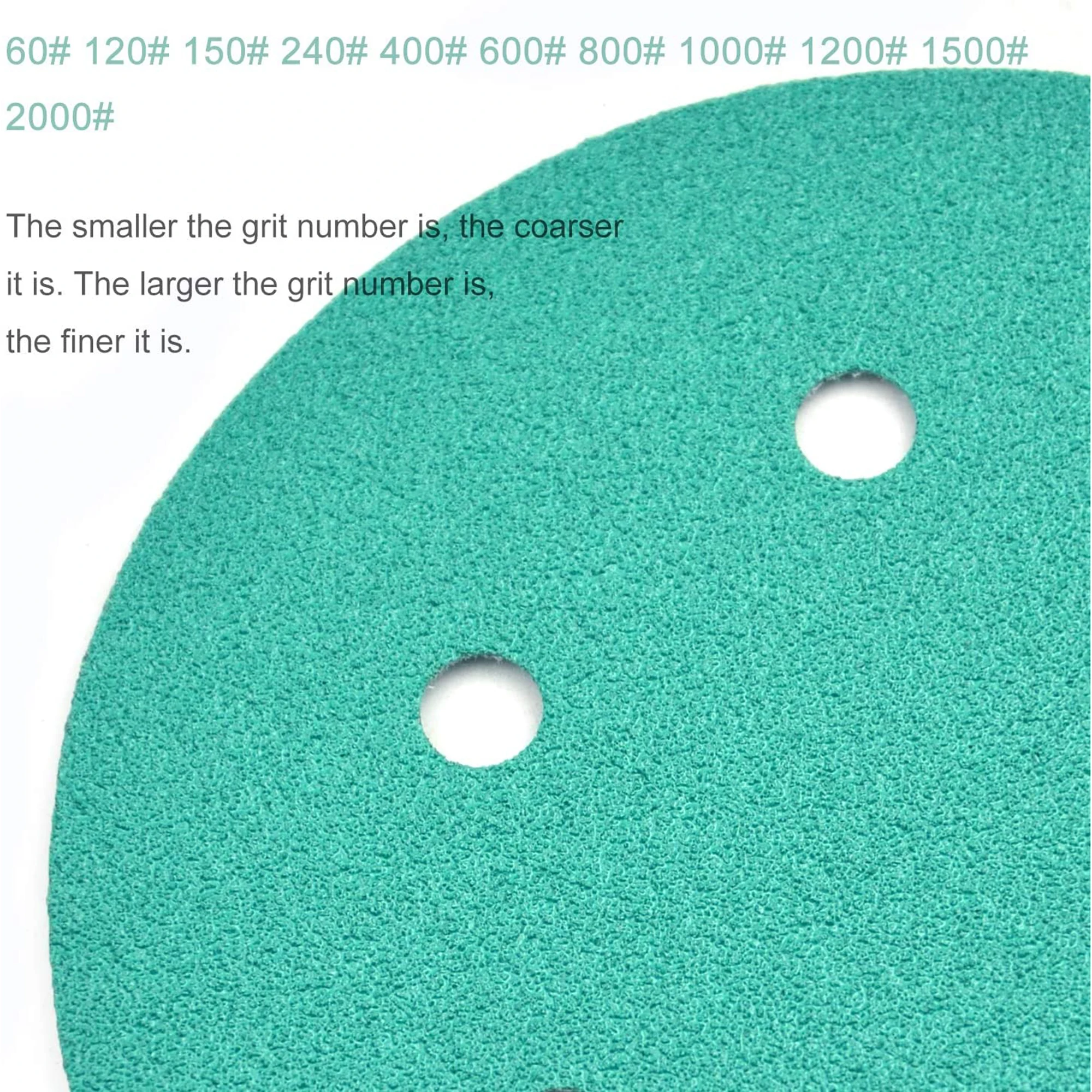 10PCS 6 Zoll (150mm) 6-löcher Polyester Film Nass/Trocken Haken & Loop Beflockung Grün Schleifen Discs Farbe Schleif Schleifpapier, 60 #-2000 #
