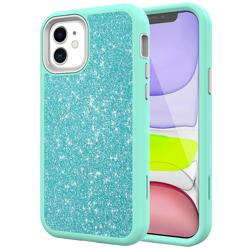 Iphone 12 Mini 11Promax X Xr Xsmax 6 8 7 Plus Shining Glitter Front & Back 360 Telefoon Case kleur Tpu Bumper Hybrid Anti Shock Armor