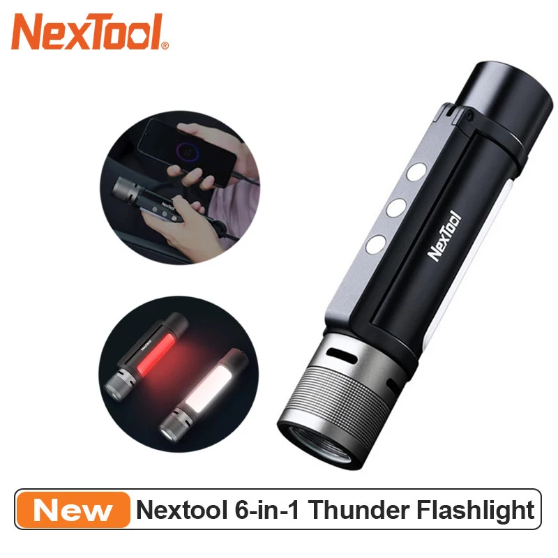 NEXTOOL 6-in-1 1000lm Dual-light Zoomable Alarm Flashlight USB-C Rechargeable Mobile Power Bank Magnetic Camping Work