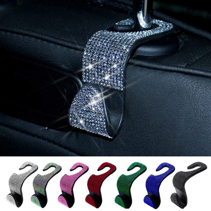 

Diamond Car Seat Back Hook Bling Rhinestones Hanger Universal Auto Headrest Mount Storage Holder Interior Accessories For Girls