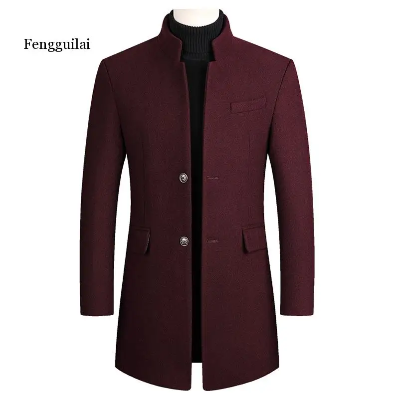 

Mens Overcoat Winter Wine Red Coat Size 4XL Woolen Blend Coat Long Male Windbreaker Cotton Thick Warm Topcoat Men Jacket