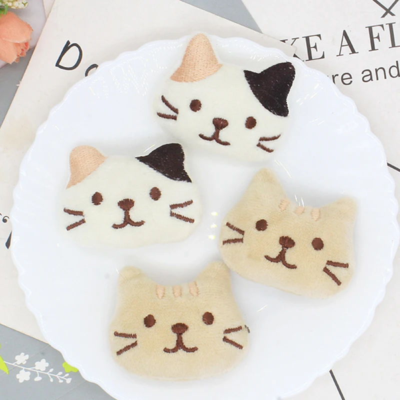 10pcs/lot 4.2*5.5cm Plush Fabric Patches Cartoon Cat Padded Appliques Kids Headwear Garments Accessories DIY Handmade Patches