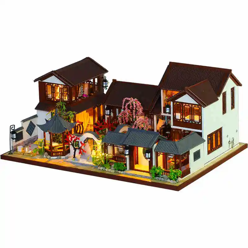 Kids Toys Diy Dollhouse Assemble Wooden Miniatures Doll House Furniture Miniature Dollhouse Puzzle Educational Toys For Children