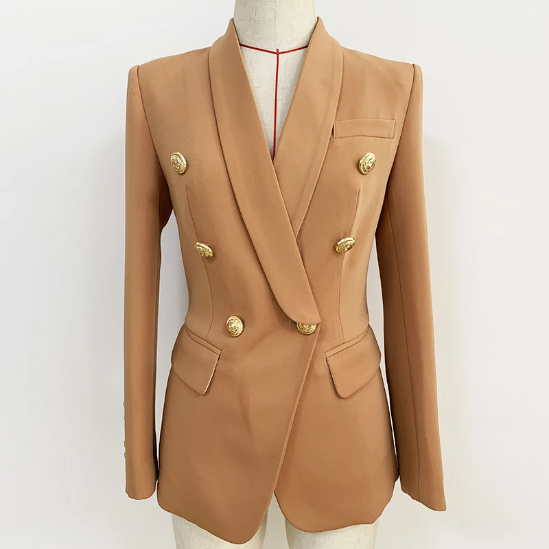 Veste blazer couvertes pour femme, double boutonnage, boutons de discussion en métal, col châle, haut de gamme, ET, 2024