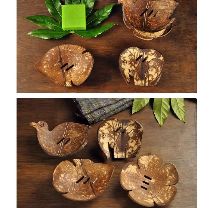 

Creative soap dishes retro coconut soap holder natural wooden soap tray holder storage rack plate box container for bathroom SN