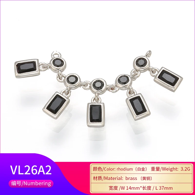ZHUKOU 14x37mm Brass Cubic Zirconia purple Crystal Necklace Chain for Women\'s Necklace Bracelet Jewelry Accessories Model:VL26