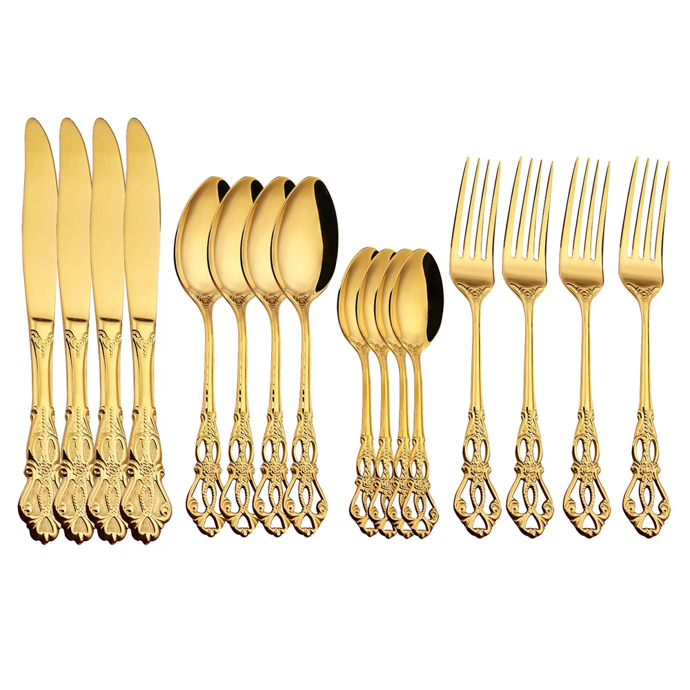 Gold Cutlery Set Stainless Steel Dinnerware Set 16/32 Pcs Dinner Set Knives Forks Coffee Spoons Dining Set Wedding Decoration