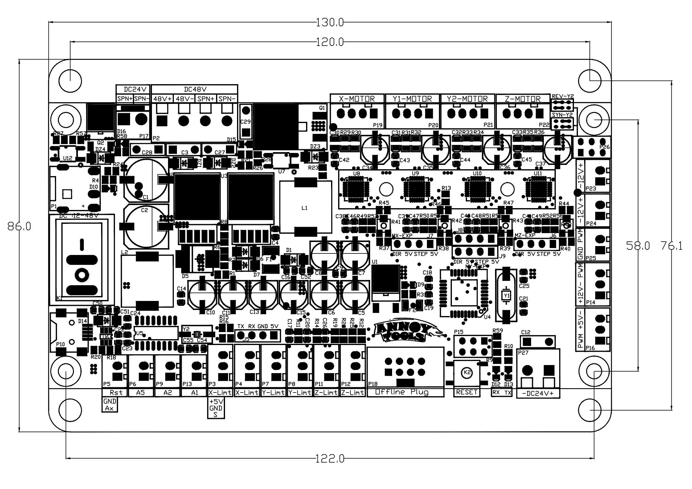 GRBL1.1 3axis controller stepper motor driver double Y axis usb driver support 500W/300W spindle, limit switch