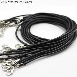 ZEROUP Handmade Adjustable Black Leather Cord Lobster Clasp Chain Pendant Necklace Charms for Jewelry Finding 20pcs/lot